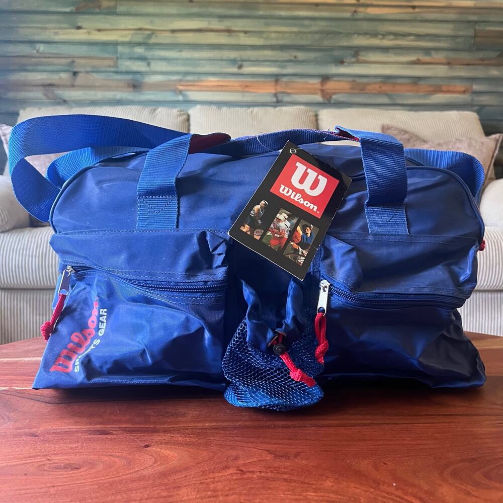 Vintage Wilson Blue Nylon Duffle Bag Gym Travel Tennis Sports Carry On Y2K NWT